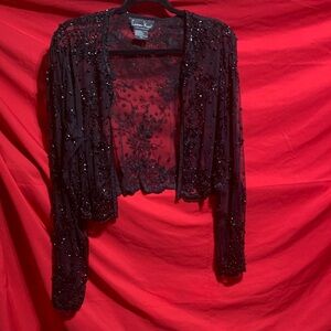 #057 Laurence Kazar Black Beaded Jacket xxl, some beads are starting come off